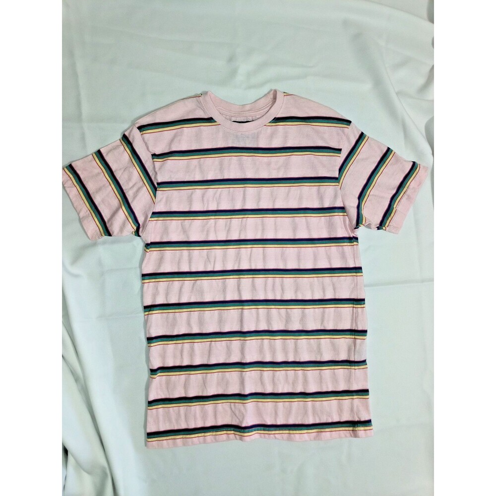 Super Massive Mens Striped T Shirt Medium Pink Green Blue Retro Skate M